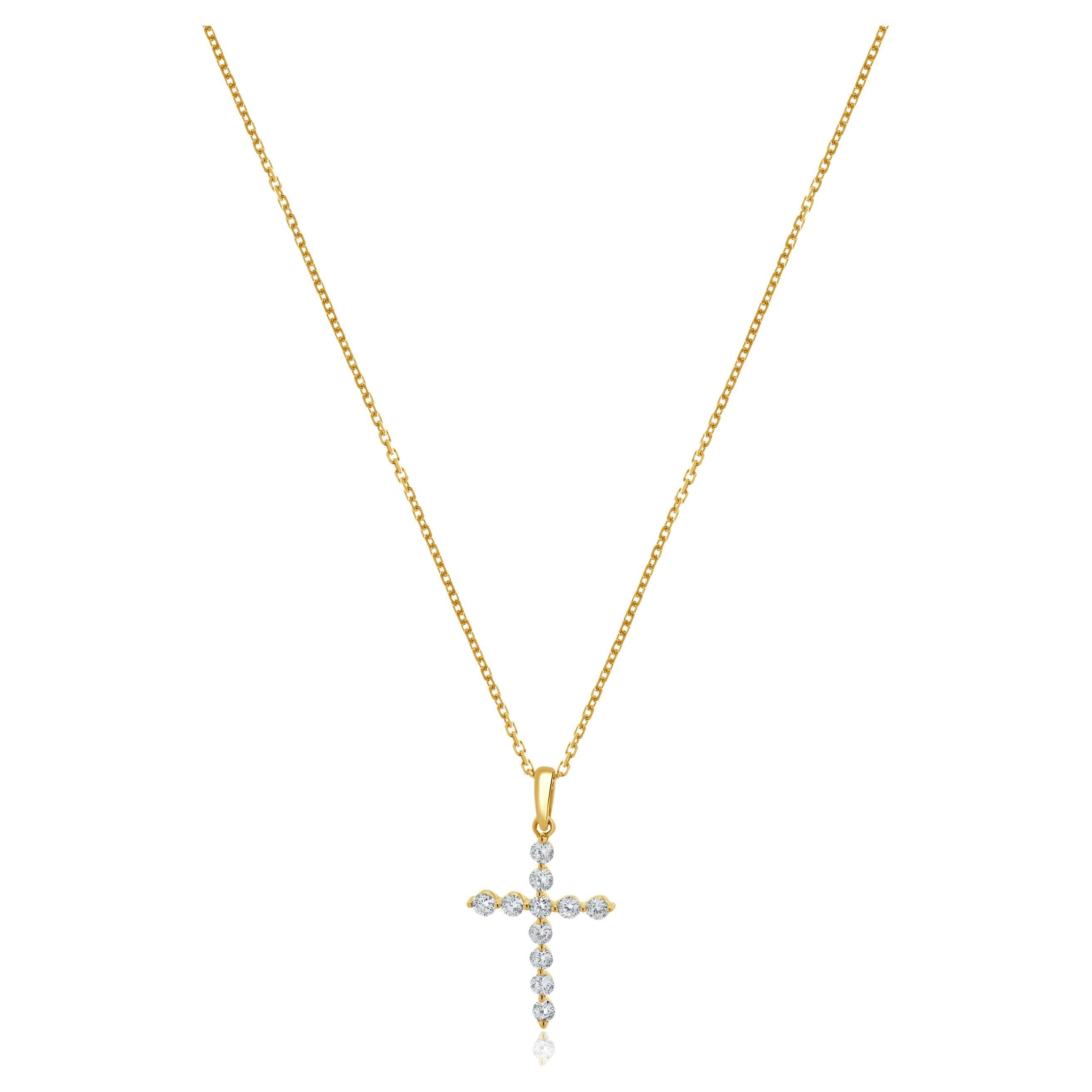 Collar Cruz Diamante Oro Amarillo 14 Kilates