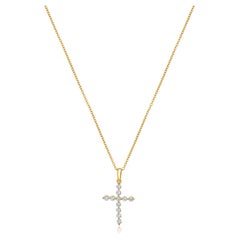 14 Karat Yellow Gold Diamond Cross Necklace