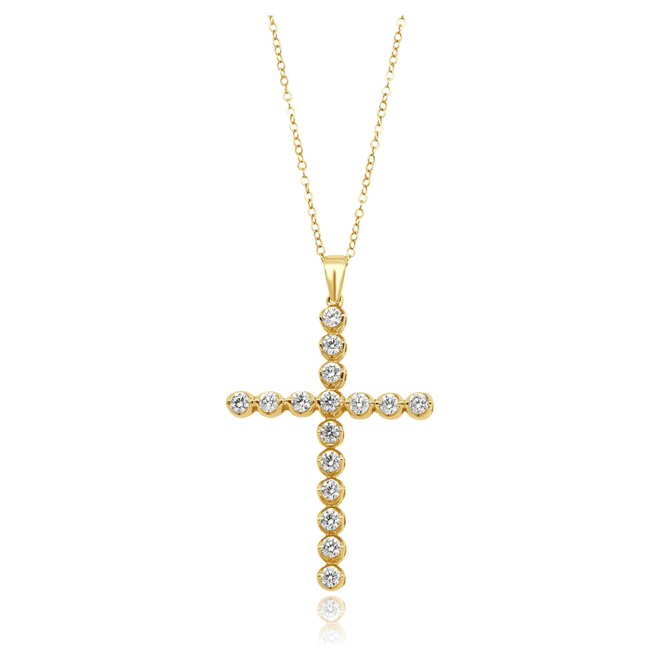 14 Karat Yellow Gold Diamond Cross Necklace