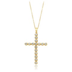 14 Karat Yellow Gold Diamond Cross Necklace