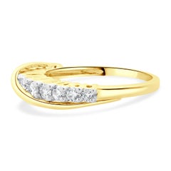 14 Karat Yellow Gold Diamond Cross Over Bar Band