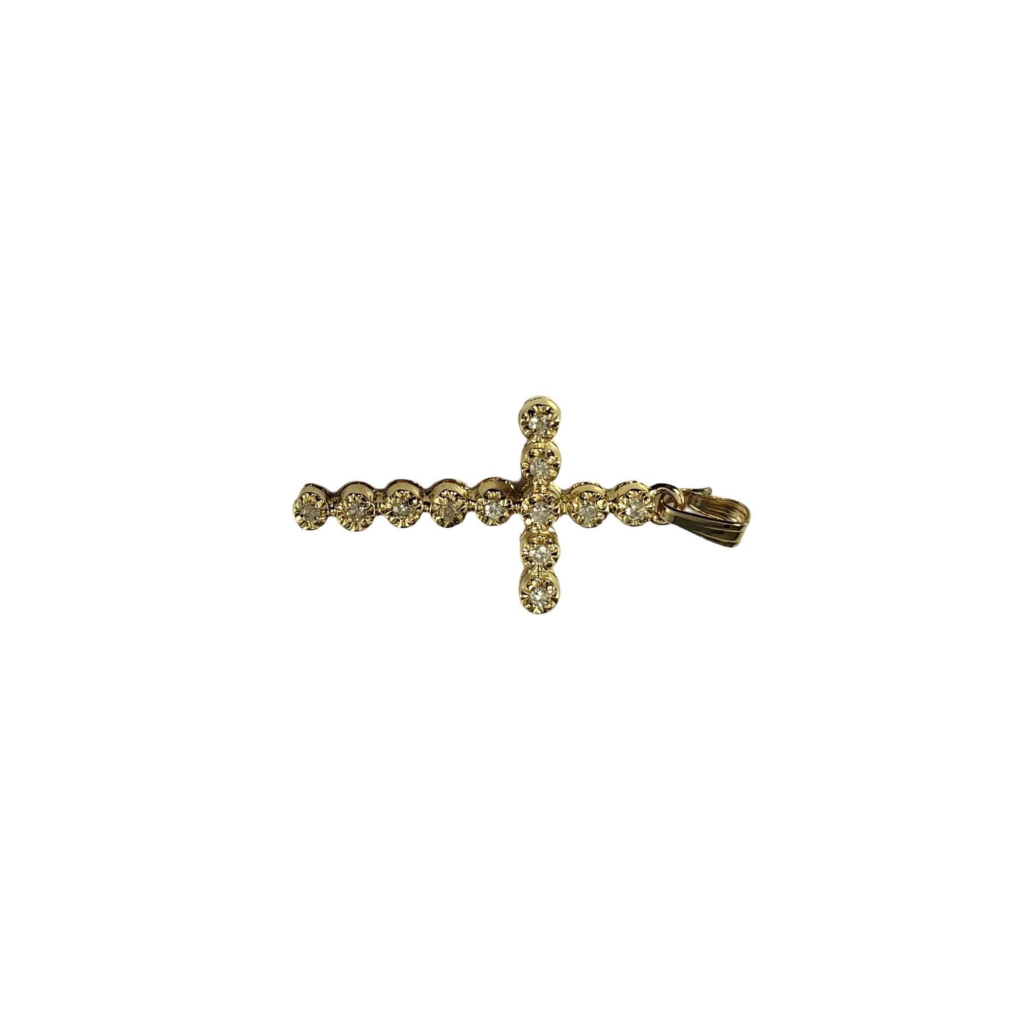 Round Cut 14 Karat Yellow Gold Diamond Cross Pendant #16113 For Sale
