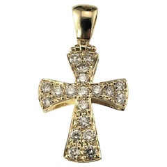Pendentif croix en or jaune 14 carats et diamants n° 16843