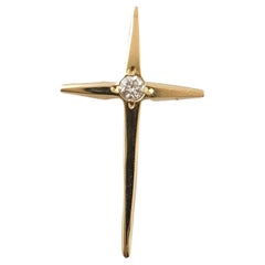 14 Karat Yellow Gold Diamond Cross Pendant #17706