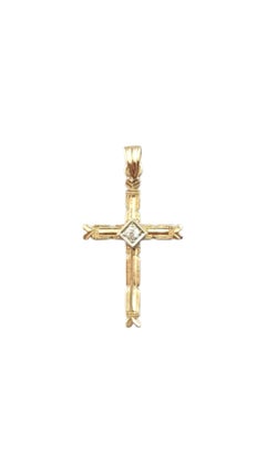 14 Karat Yellow Gold Diamond Cross Pendant #21316