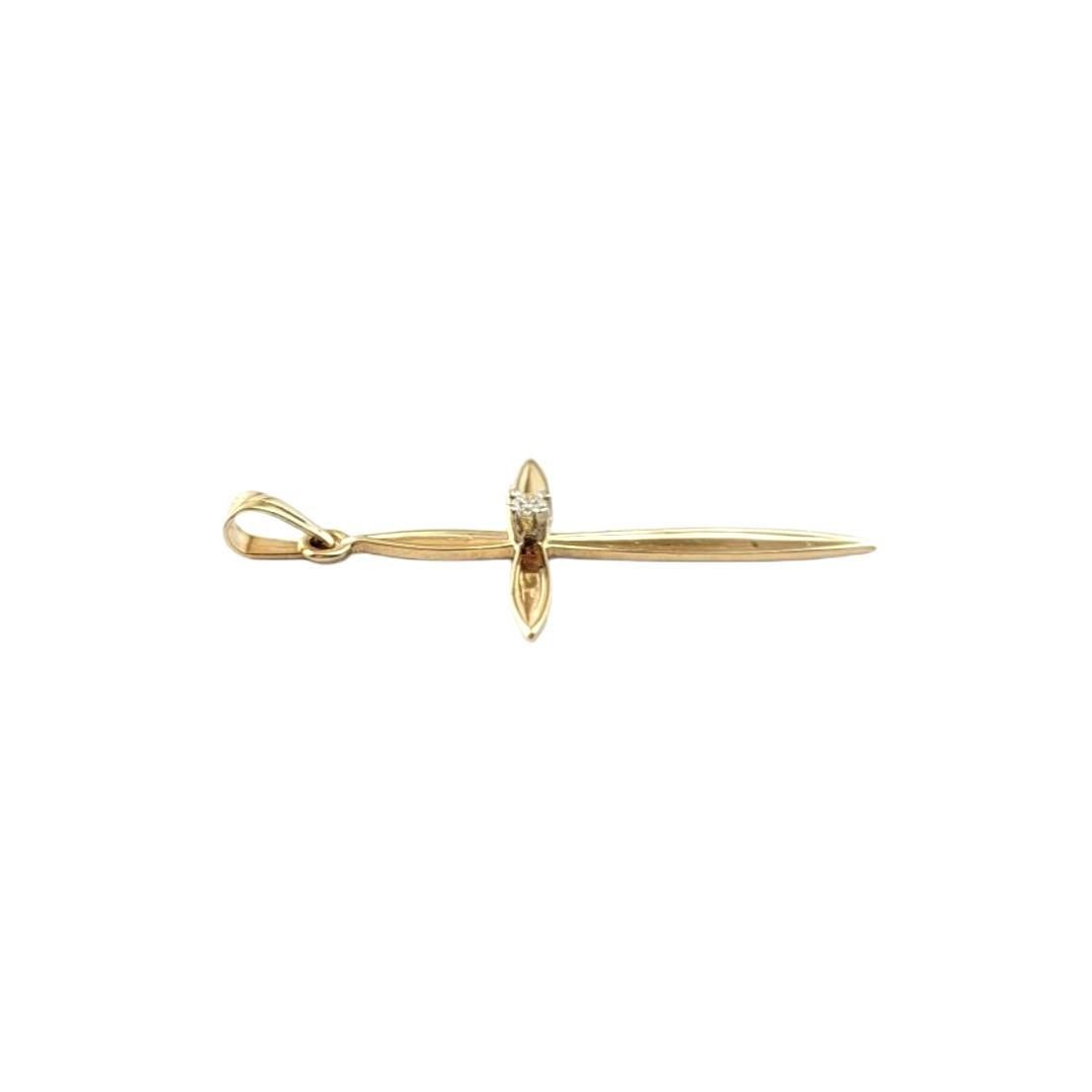 Pendentif croix en or jaune 14 carats et diamant #21499 Bon état - En vente à Washington Depot, CT