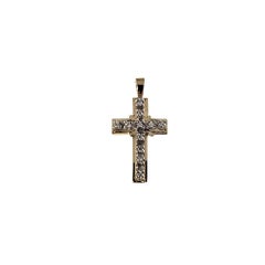 14 Karat Yellow Gold Diamond Cross Pendant