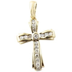 14 Karat Yellow Gold Diamond Cross Pendant