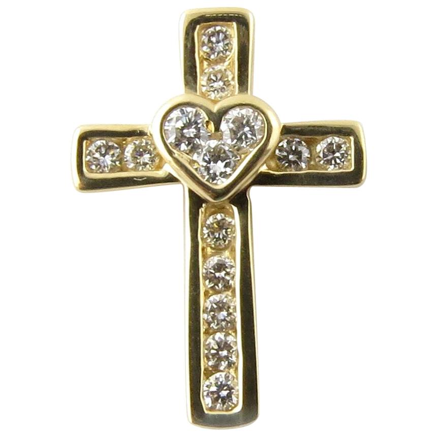 14 Karat Yellow Gold Diamond Cross Pendant