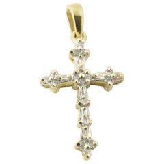 14 Karat Yellow Gold Diamond Cross Pendant