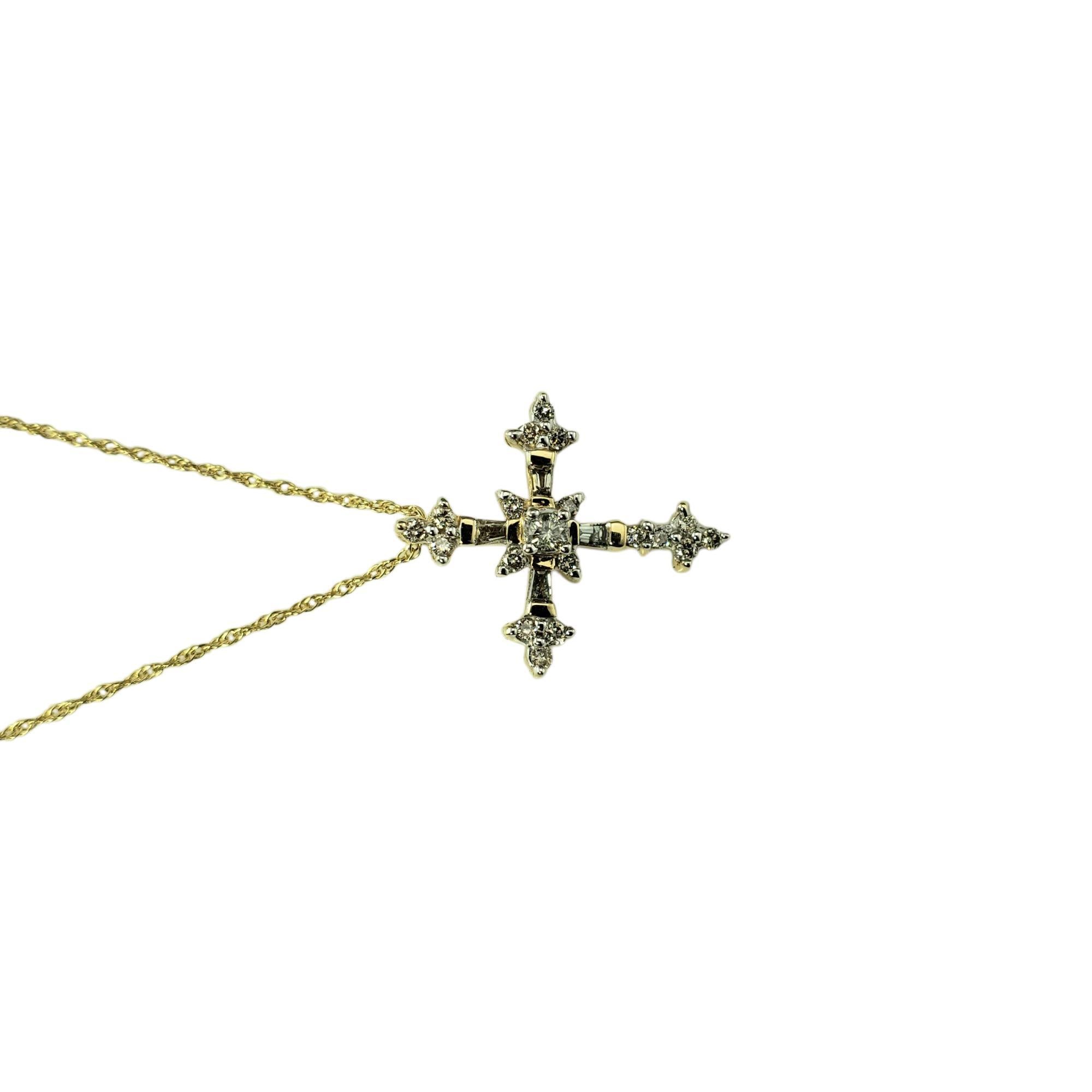 Baguette Cut 14 Karat Yellow Gold Diamond Cross Pendant Necklace #21353 For Sale