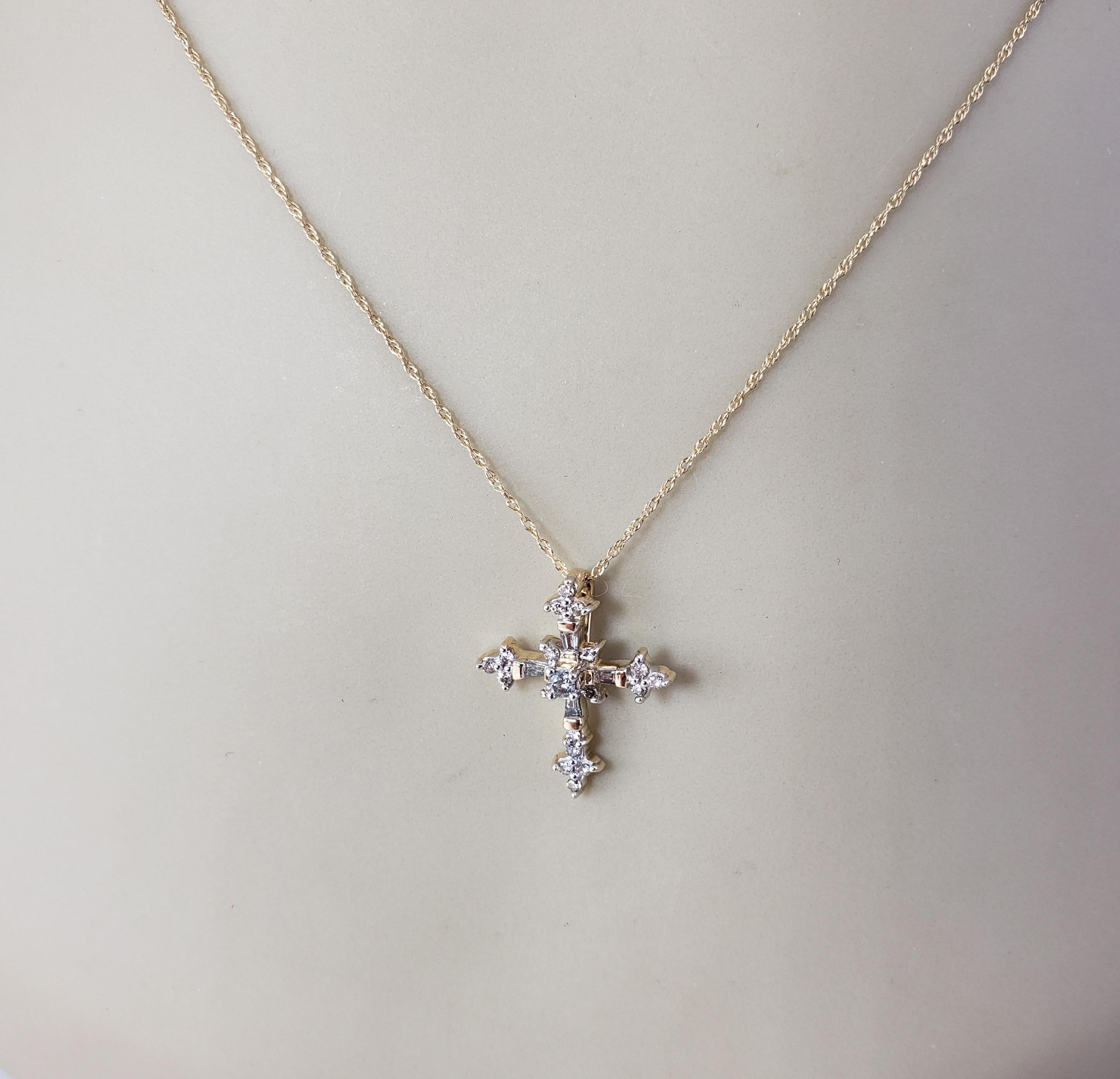 14 Karat Yellow Gold Diamond Cross Pendant Necklace #21353 For Sale 2
