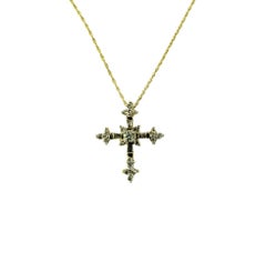 Collar Colgante Cruz Diamante Oro Amarillo 14 Kilates #21353
