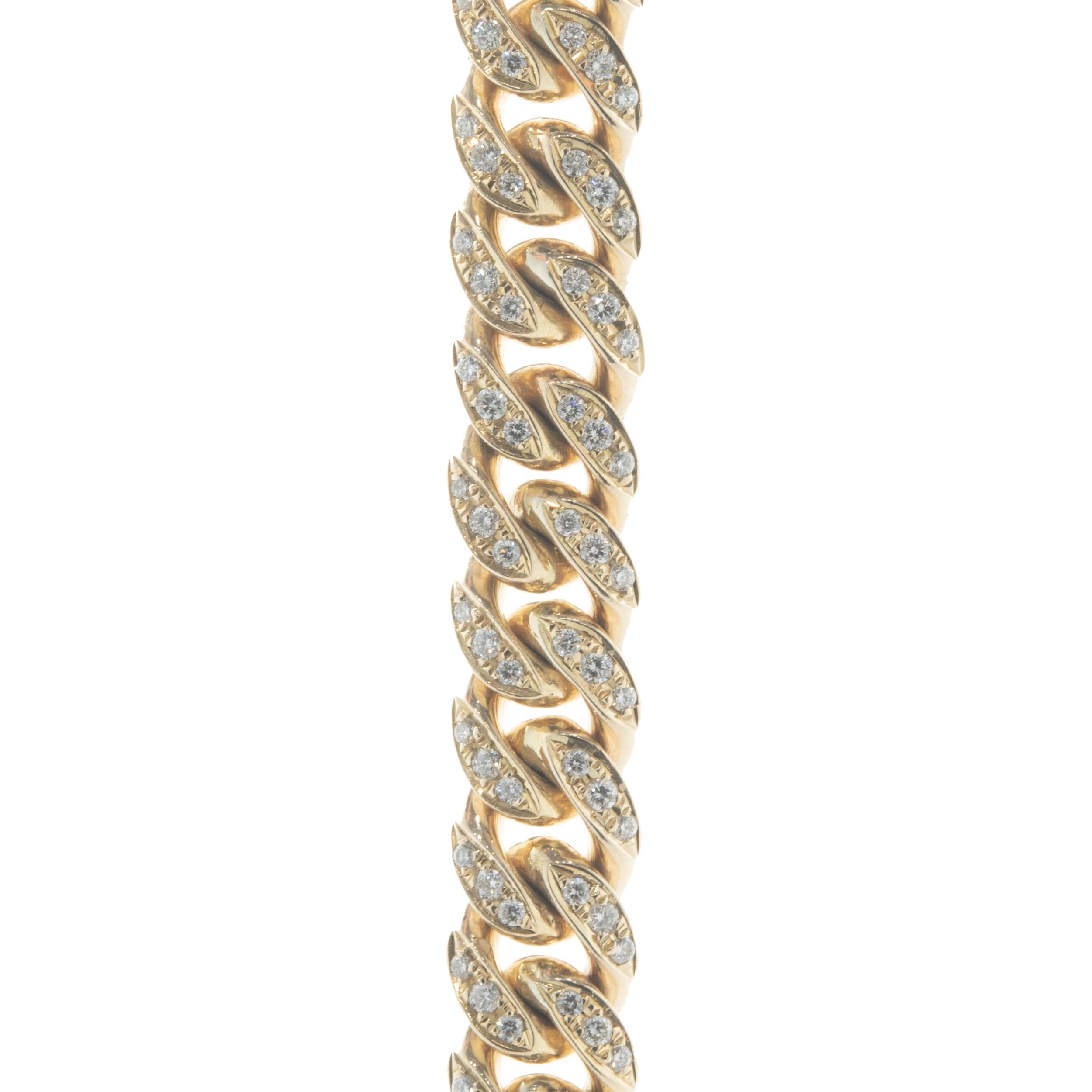 14 Karat Yellow Gold Diamond Cuban Link Bracelet In Excellent Condition For Sale In Scottsdale, AZ