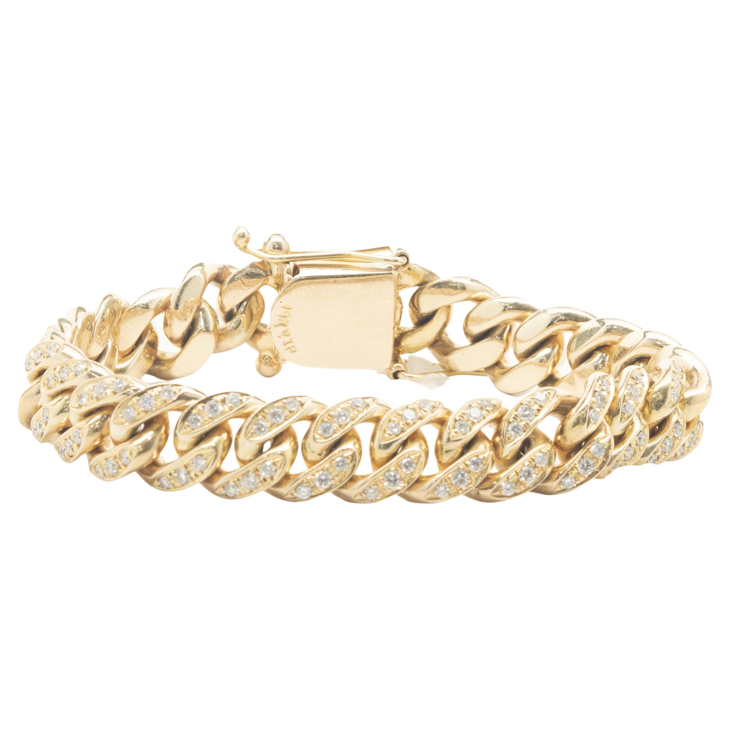 14 Karat Yellow Gold Diamond Cuban Link Bracelet