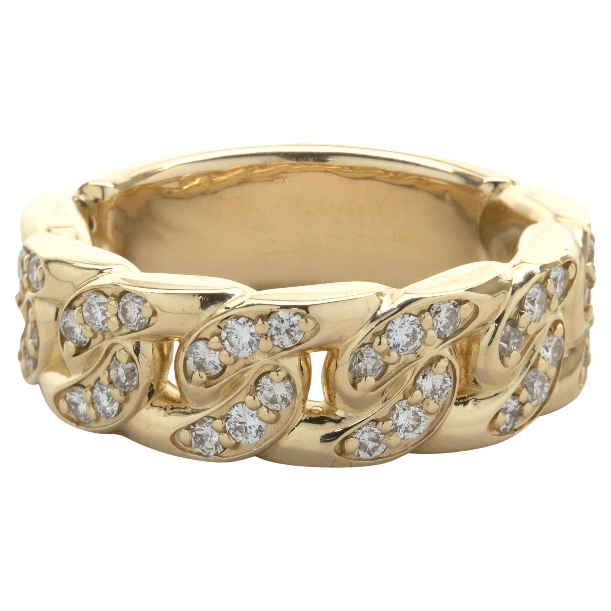 14 Karat Yellow Gold Diamond Cuban Link Ring For Sale