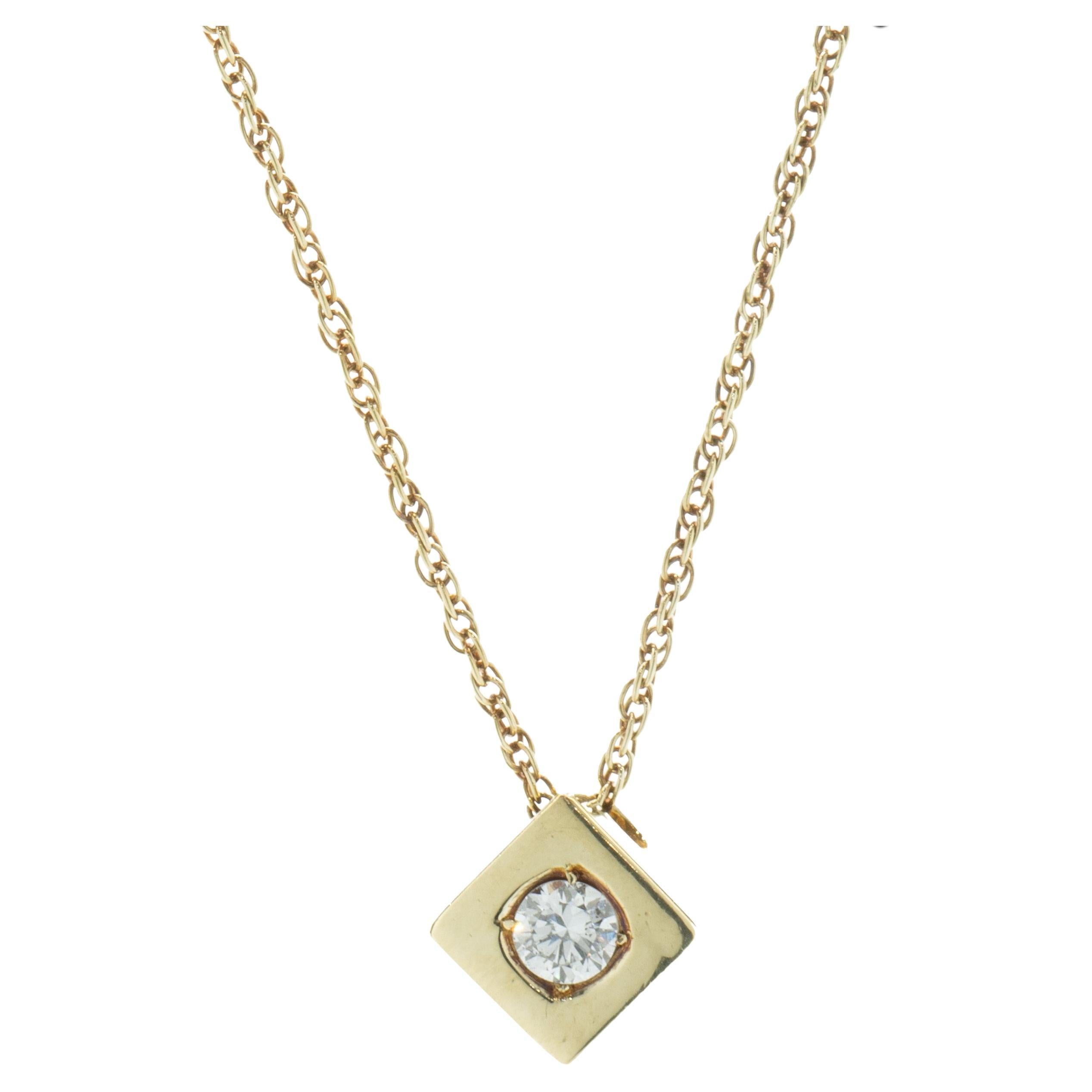 14 Karat Yellow Gold Diamond Cube Necklace For Sale