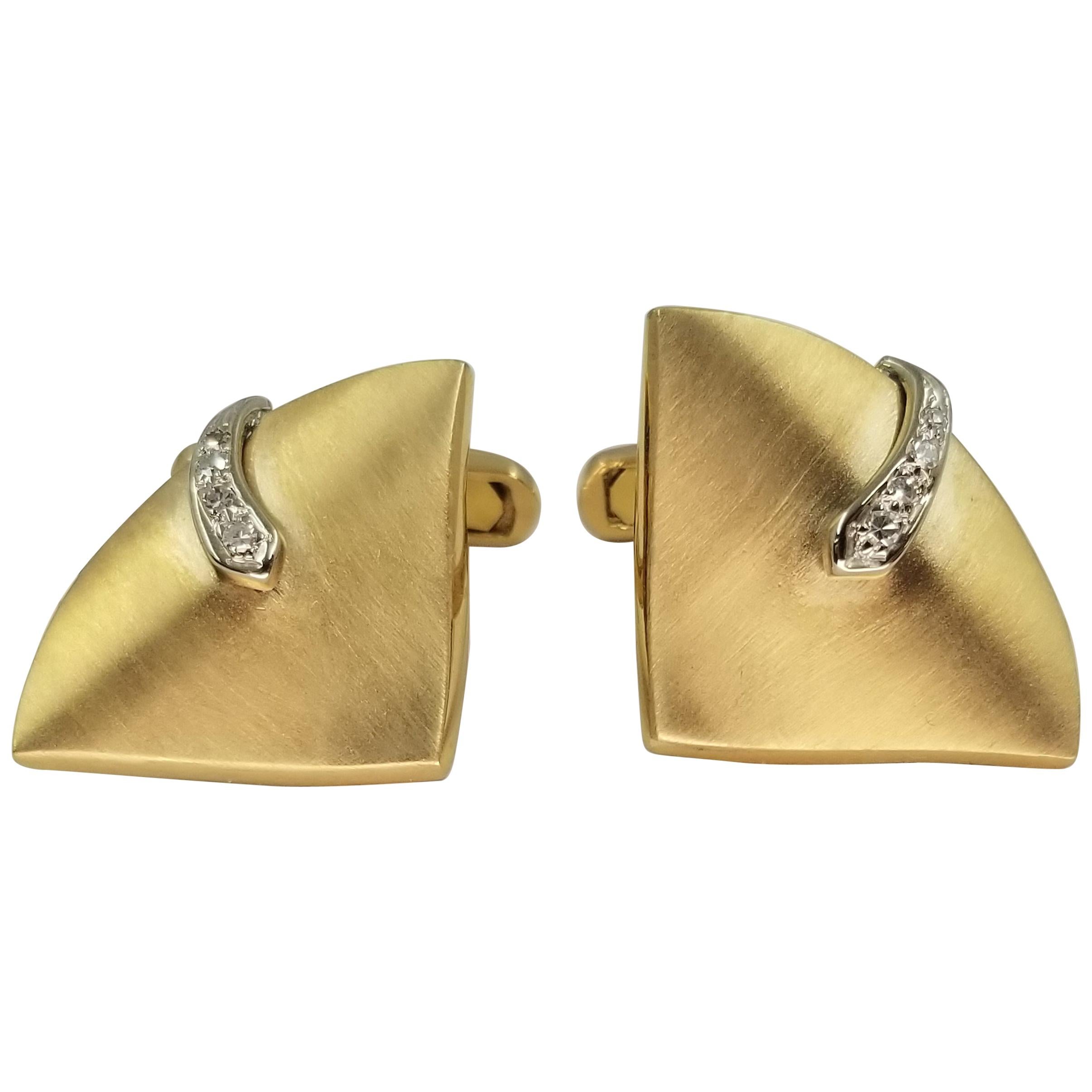 14 Karat Yellow Gold and Diamond Cufflinks