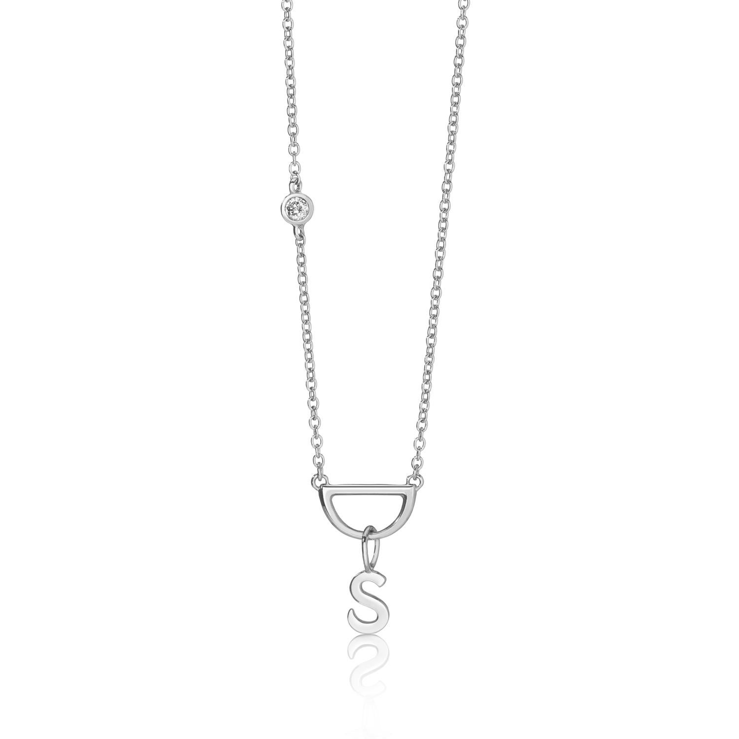 Women's 14 Karat Yellow Gold Diamond Cut Chain with Diamond and Alphabet Letter Charm For Sale