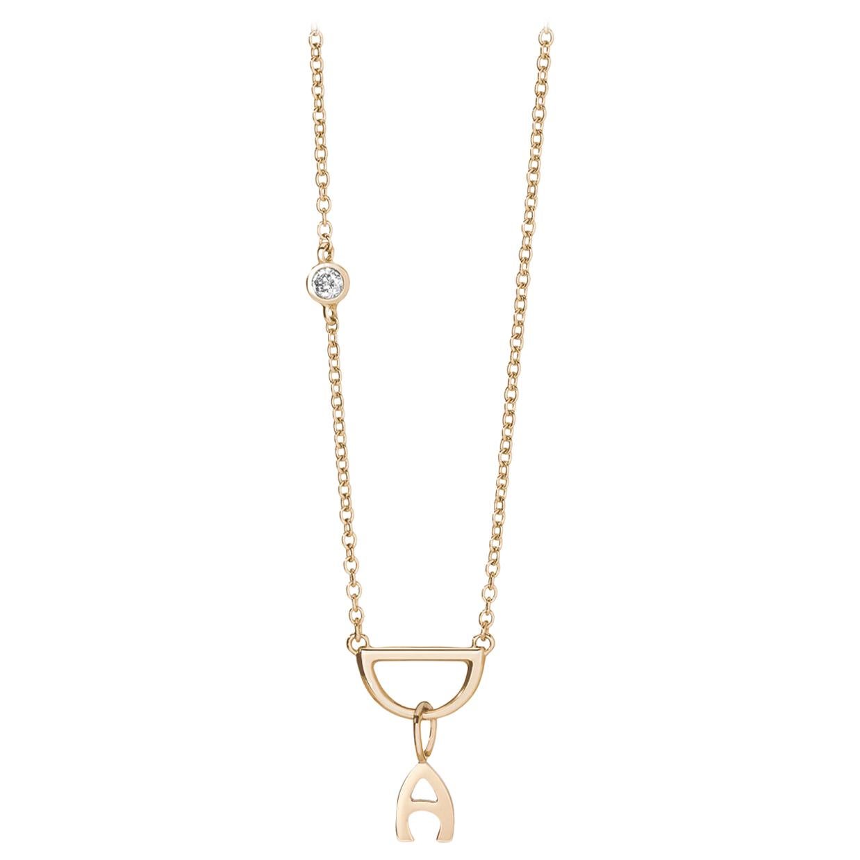 14 Karat Yellow Gold Diamond Cut Chain with Diamond and Alphabet Letter Charm