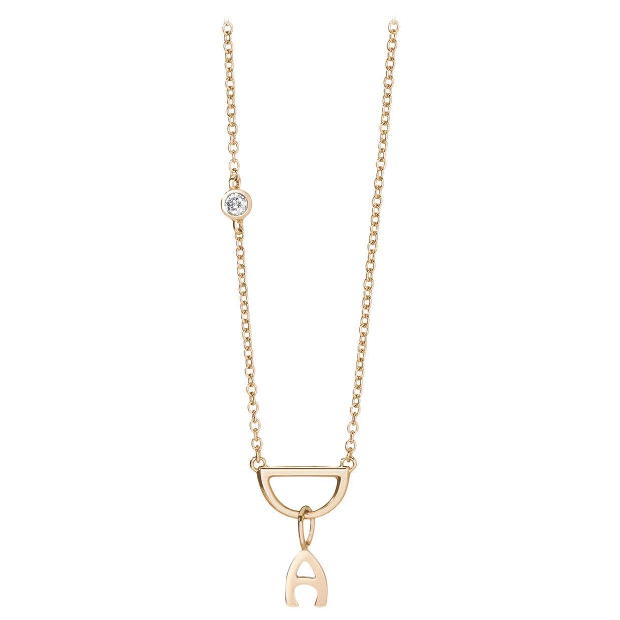 14 Karat Yellow Gold Diamond Cut Chain with Diamond and Alphabet Letter ...