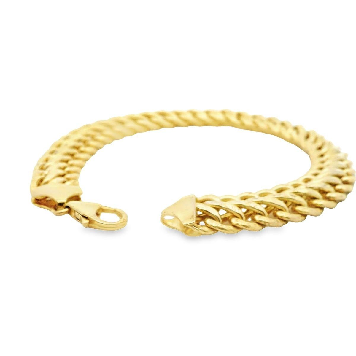 Wrap your wrist in our versatile Italian made 14 karat yellow gold bracelet offered by Alex & Co. This 3 row piece features a diamond cut link extending down the center of this 7.25 inch curb link bracelet. The open links can accommodate charms or