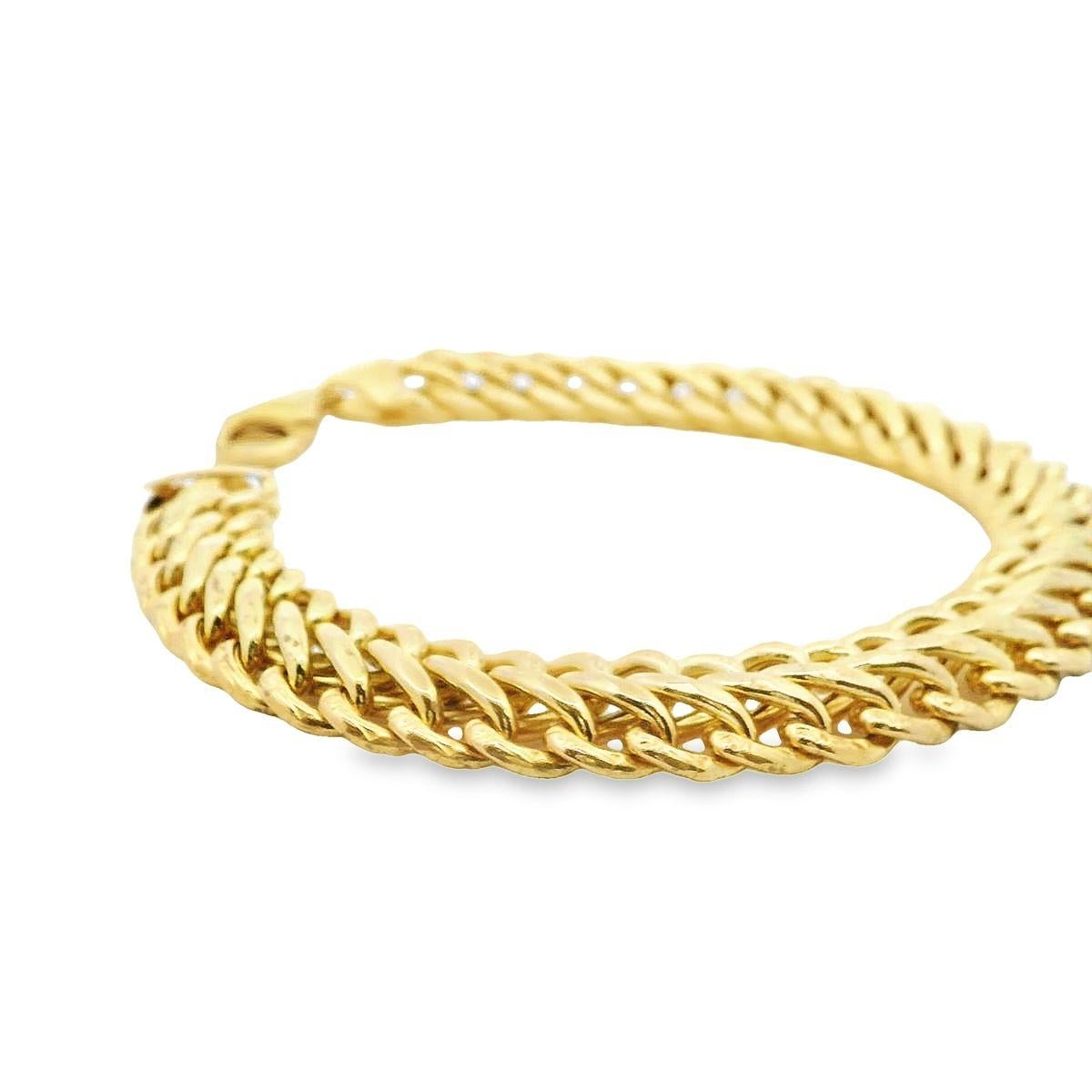Modern 14 Karat Yellow Gold Diamond Cut Curb Link 3 Row Bracelet  For Sale