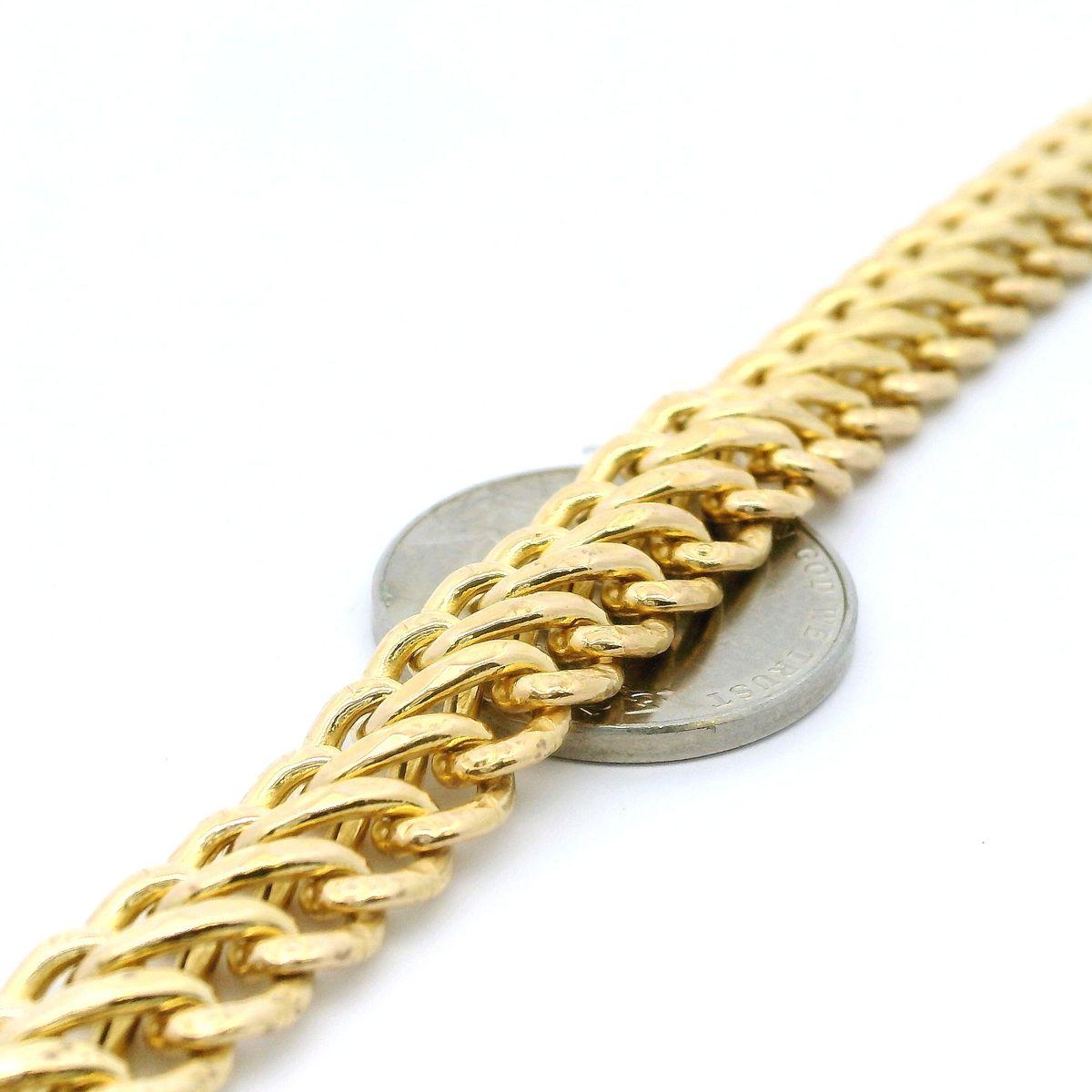 Women's 14 Karat Yellow Gold Diamond Cut Curb Link 3 Row Bracelet  For Sale