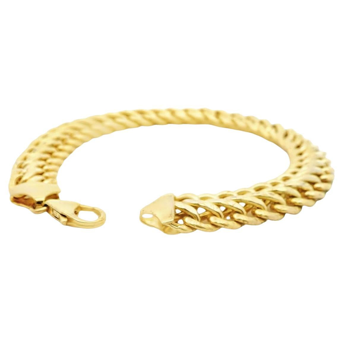14 Karat Yellow Gold Diamond Cut Curb Link 3 Row Bracelet  For Sale
