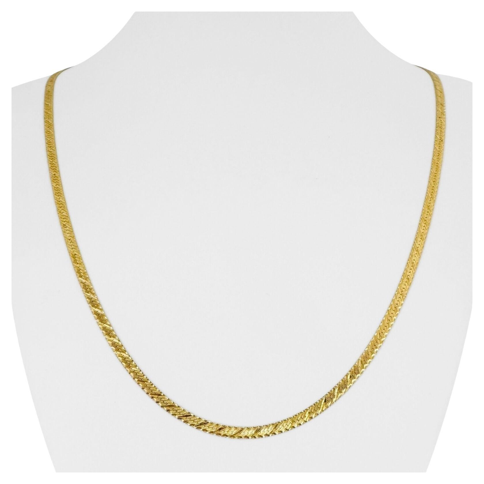 14 Karat Yellow Gold Herringbone Link Wide Chain Necklace For Sale at