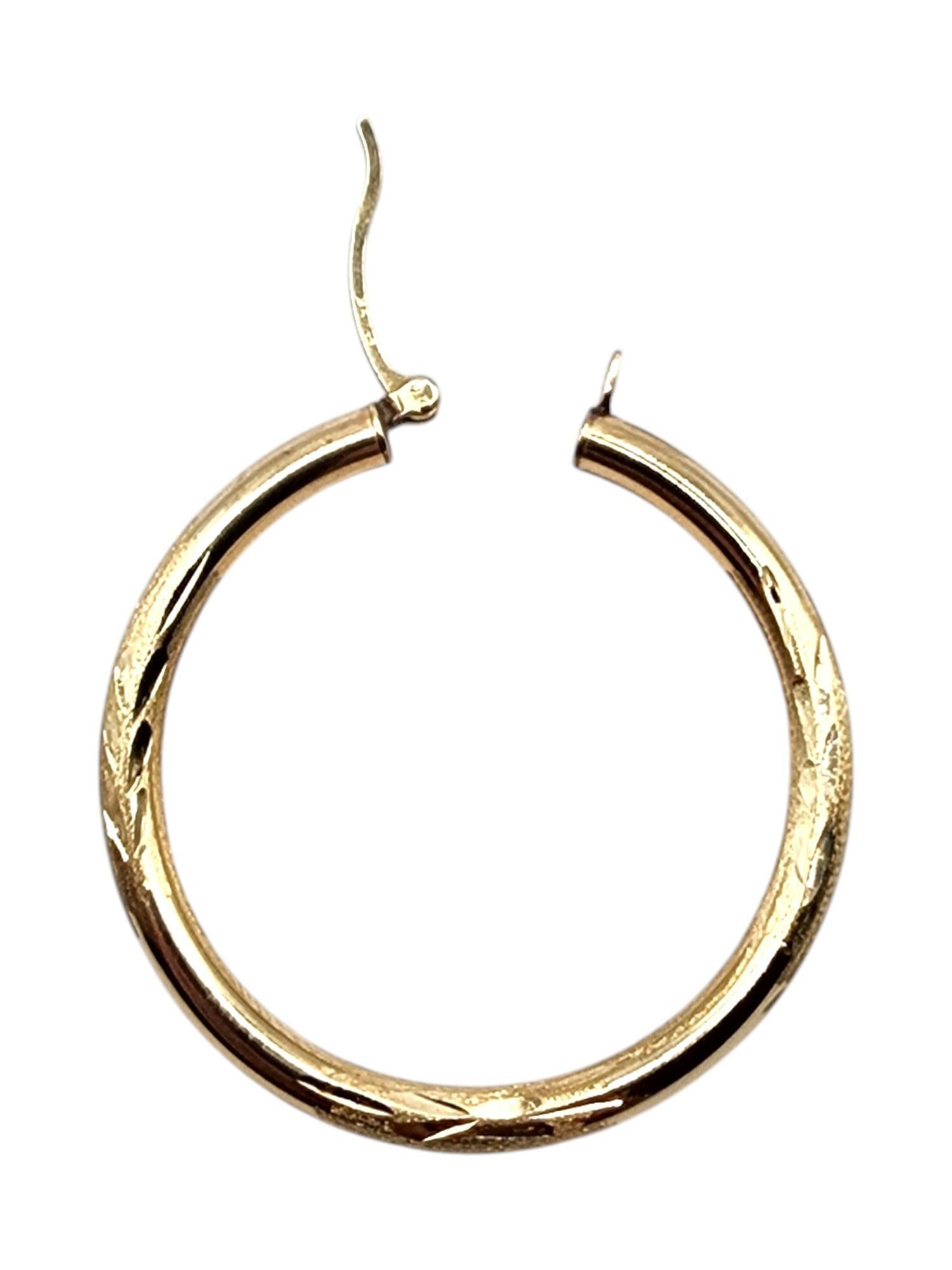 14 Karat Yellow Gold Diamond Cut Hoop Earrings #20472 For Sale 1