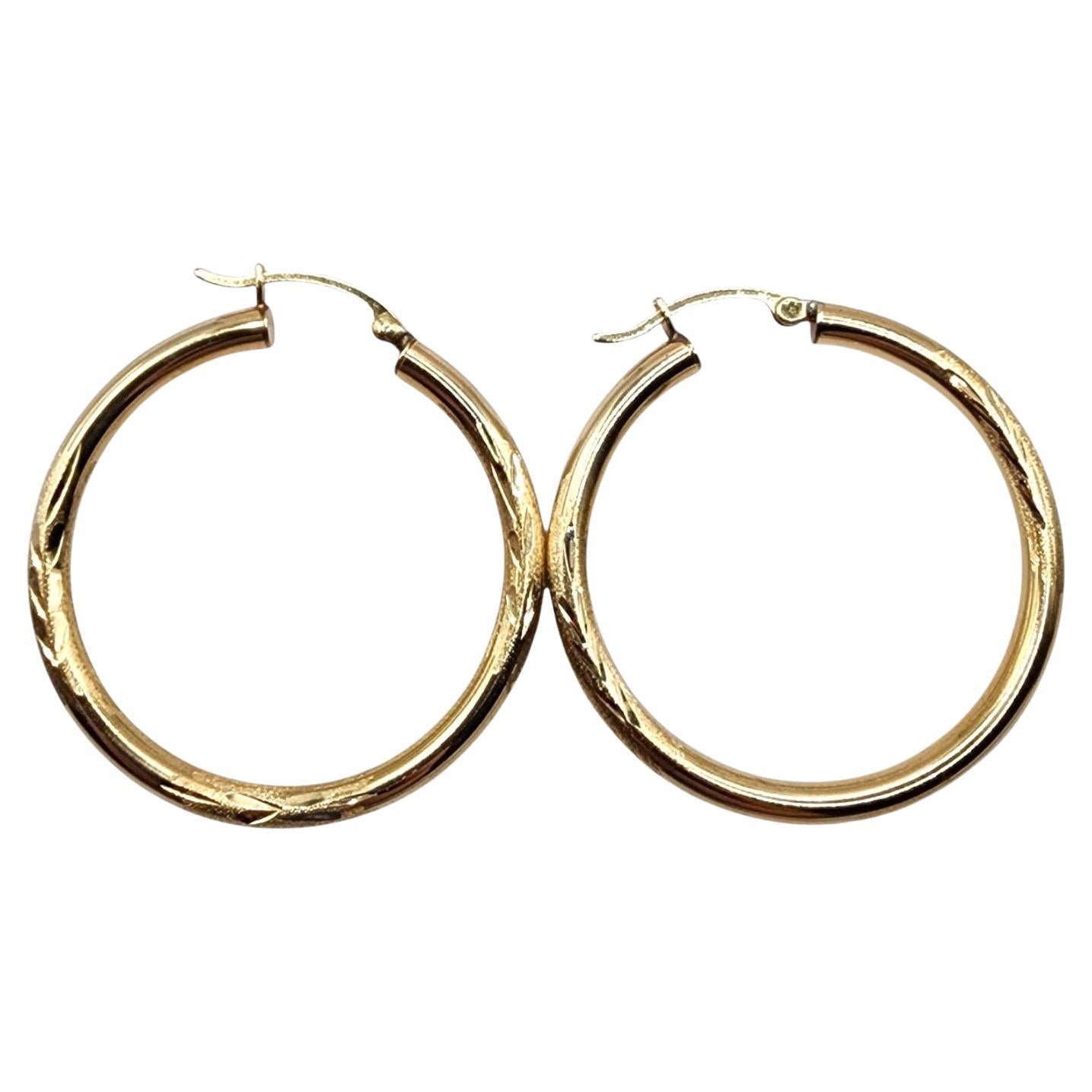 14 Karat Yellow Gold Diamond Cut Hoop Earrings #20472