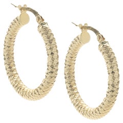 14 Karat Yellow Gold Diamond Cut Hoop Earrings