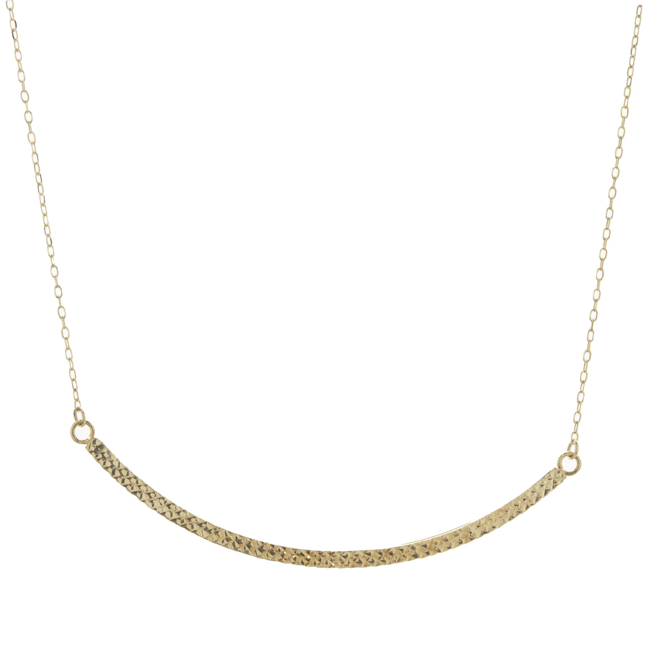 Women's 14 Karat Yellow Gold Diamond Cut Smile Necklace For Sale