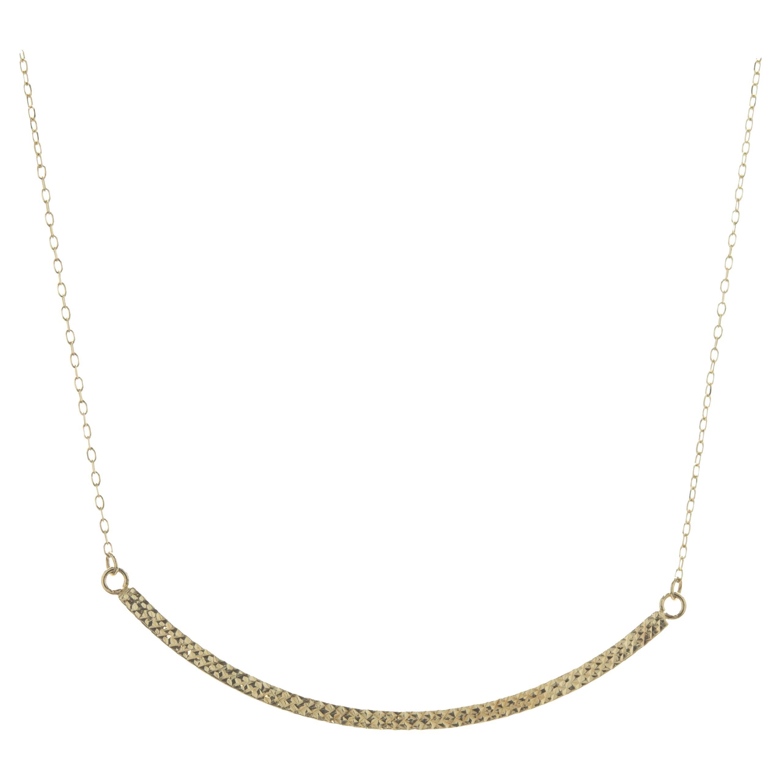 14 Karat Yellow Gold Diamond Cut Smile Necklace For Sale