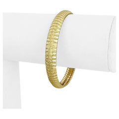 14 Karat Gelbgold Diamantschliff Texturiertes Omega-Gliederarmband Italien