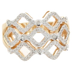 Bracelet cigare en or jaune 14 carats avec découpe de diamants et vagues