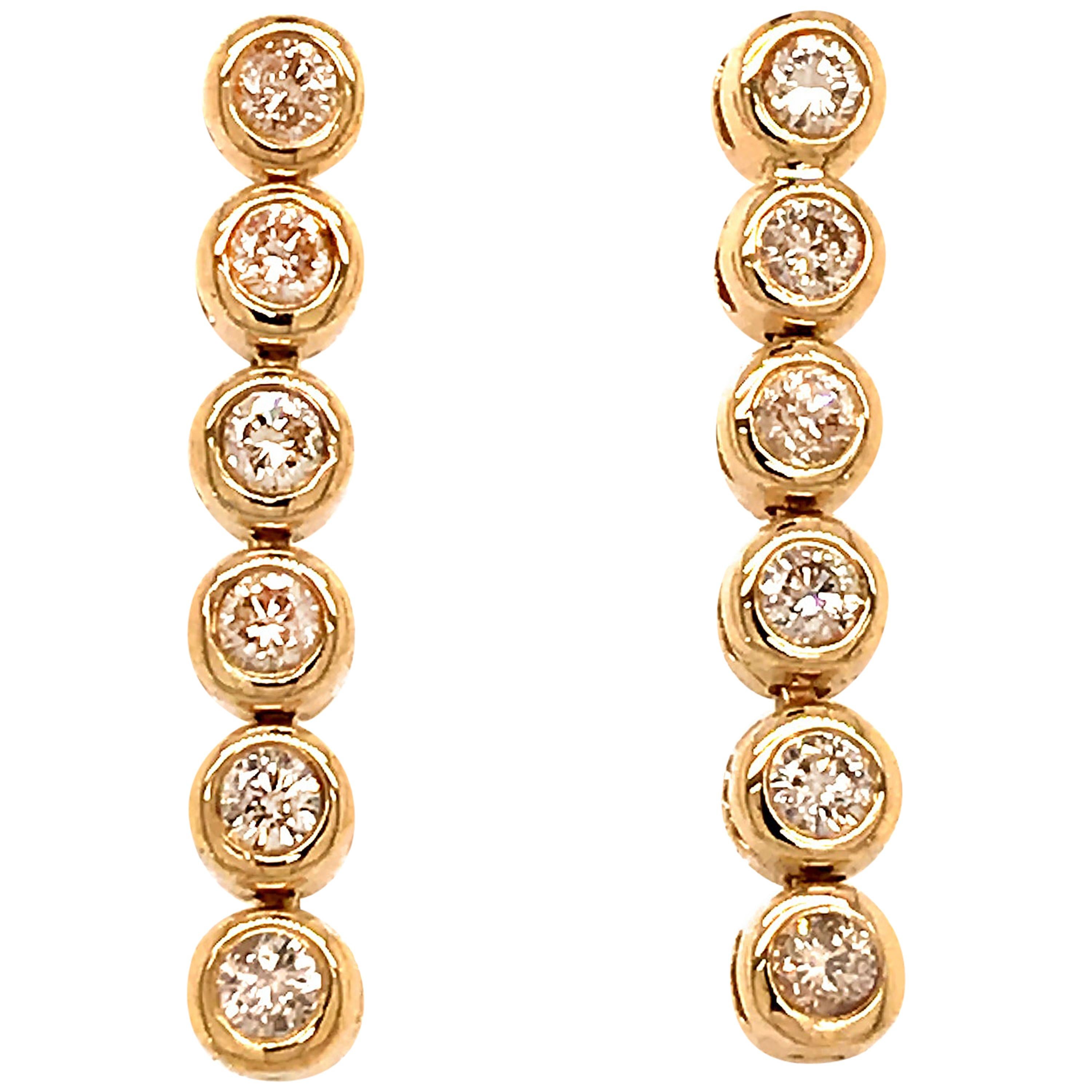 14 Karat Yellow Gold Diamond Dangle Drop Earrings