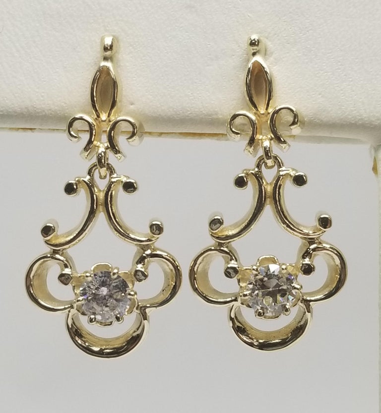 14 Karat Yellow Gold Diamond Dangle Earrings For Sale at 1stDibs
