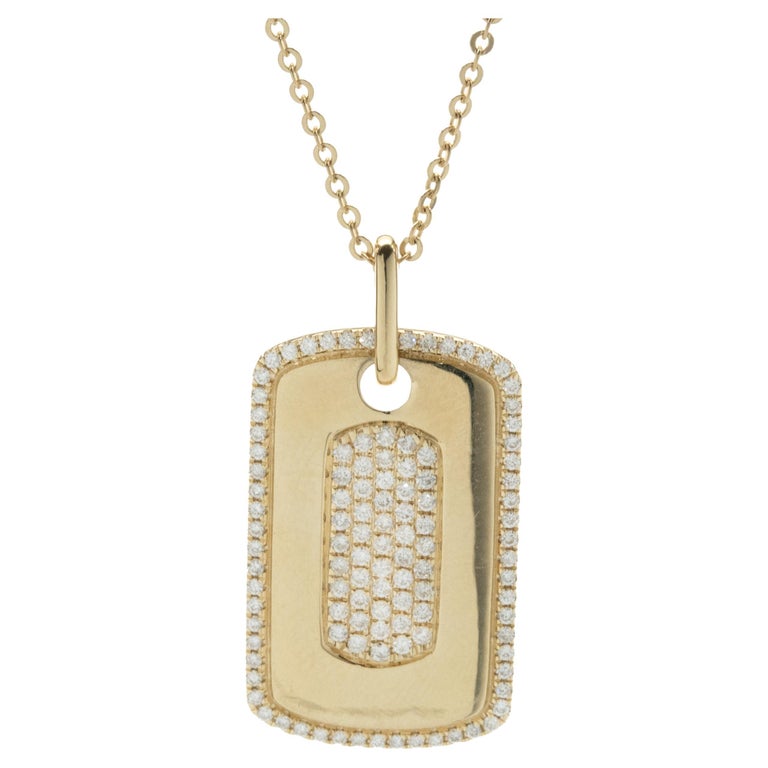 14 Karat Yellow Gold Diamond Dog Tag Necklace For Sale at 1stDibs