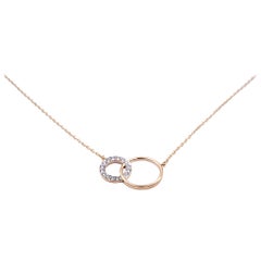 14 Karat Yellow Gold Diamond Double Circle Necklace
