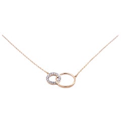 14 Karat Yellow Gold Diamond Double Circle Necklace