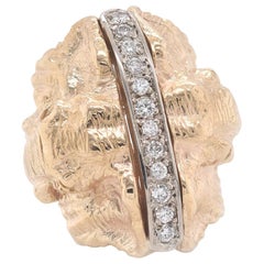 14 Karat Yellow Gold Diamond Double Elephant Ring