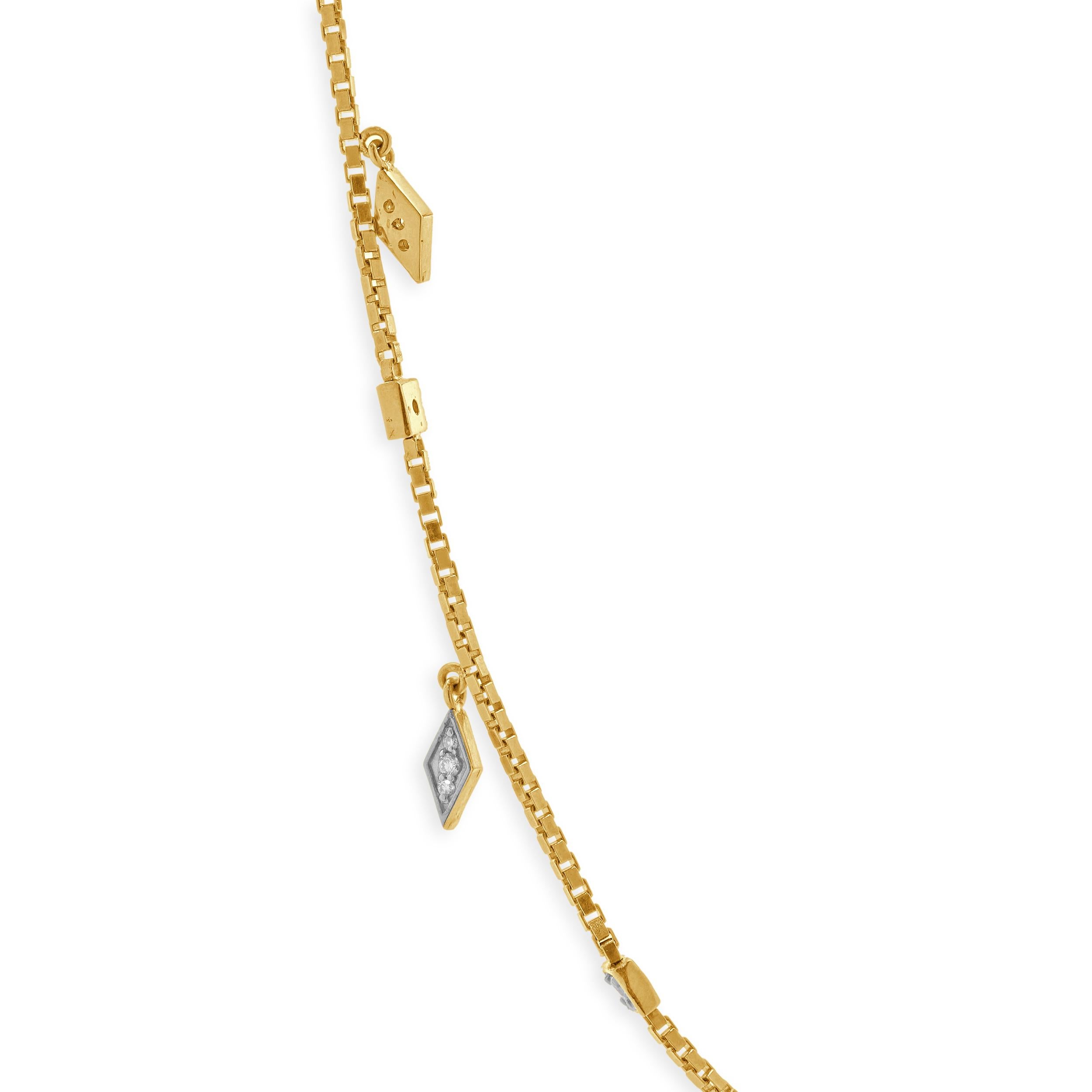 Round Cut 14 Karat Yellow Gold Diamond Drop Necklace