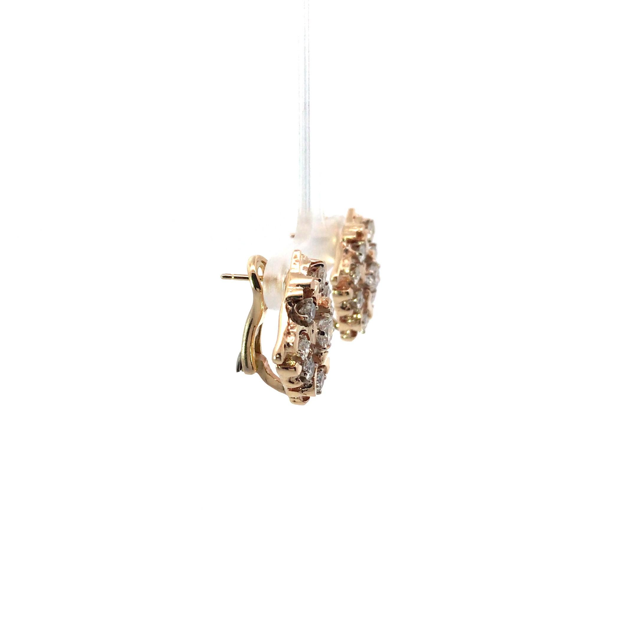 Pave Square Earrings: Crafted of real 14k gold weighs 18.10 grams, these earrings feature 18 natural white round brilliant cut sparkling diamonds approximately 2.50 carats total.
