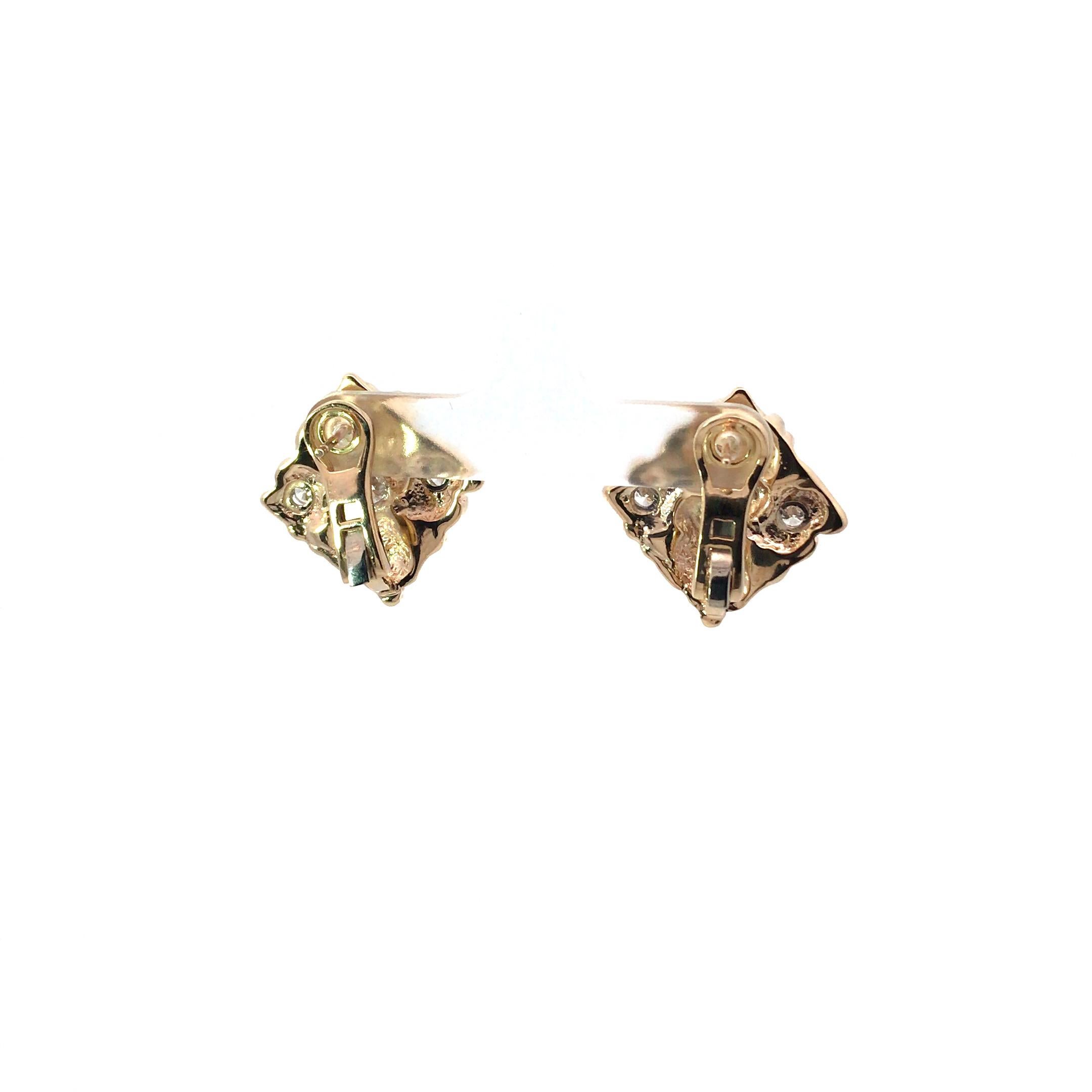 Round Cut 14 Karat Yellow Gold Diamond Earrings For Sale