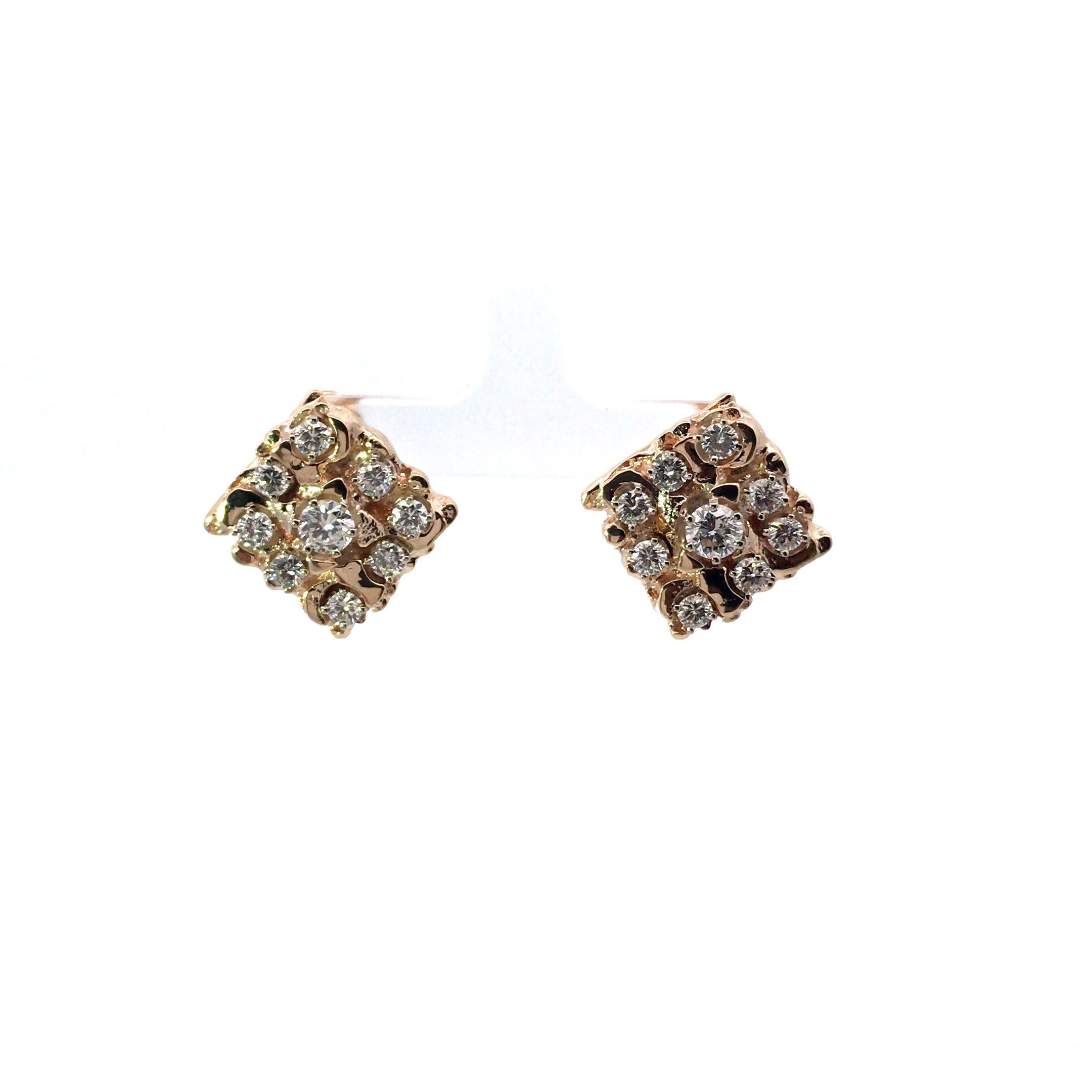 Women's or Men's 14 Karat Yellow Gold Diamond Earrings For Sale