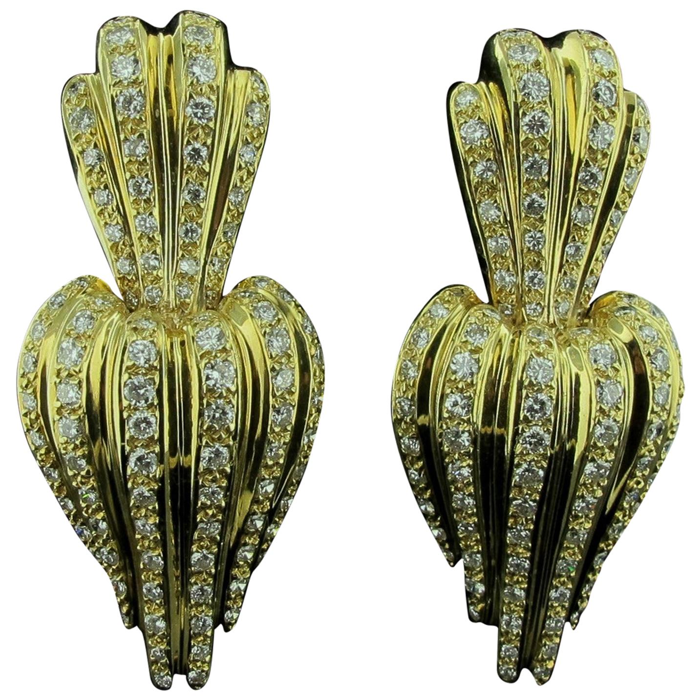 14 Karat Yellow Gold Diamond Earrings For Sale