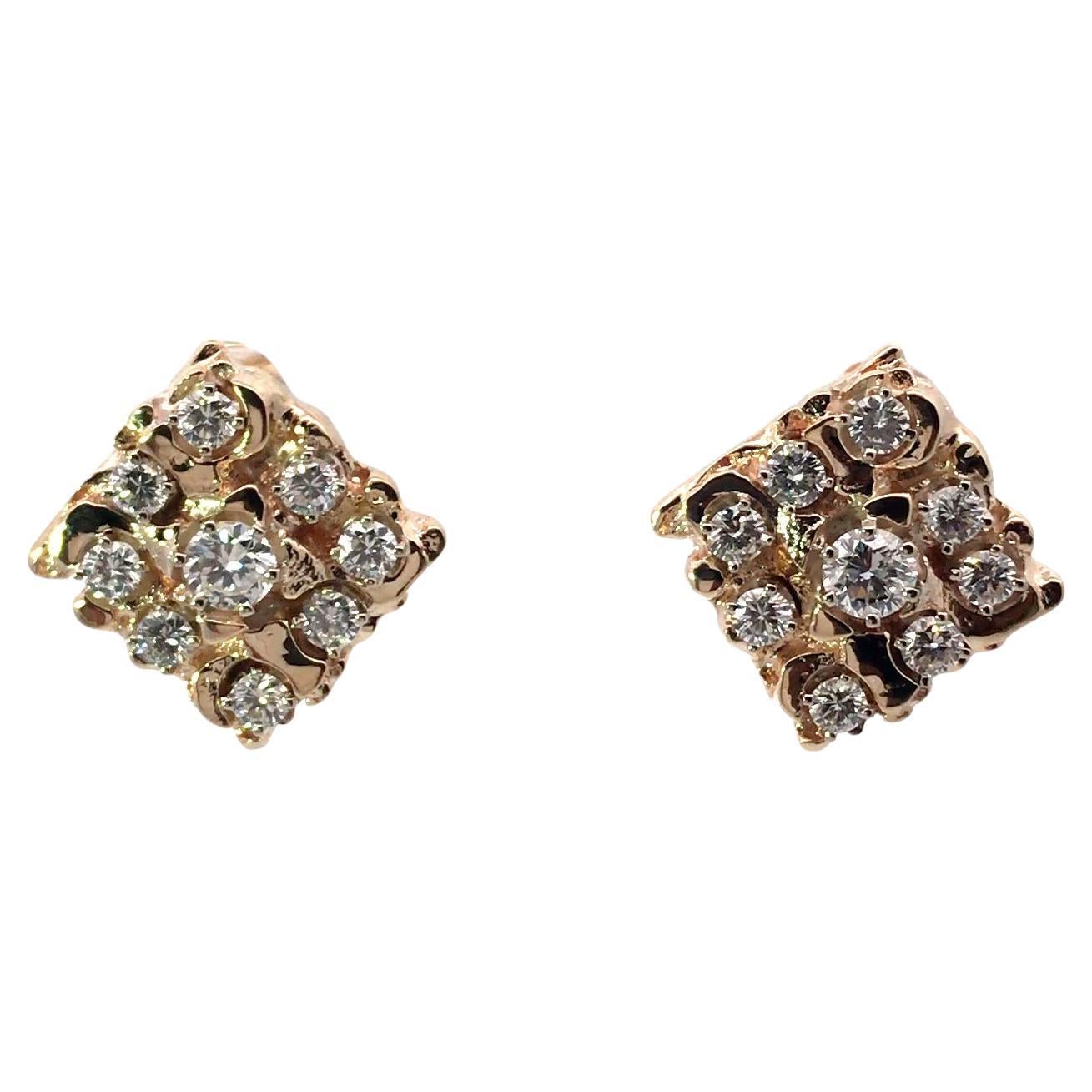 14 Karat Yellow Gold Diamond Earrings