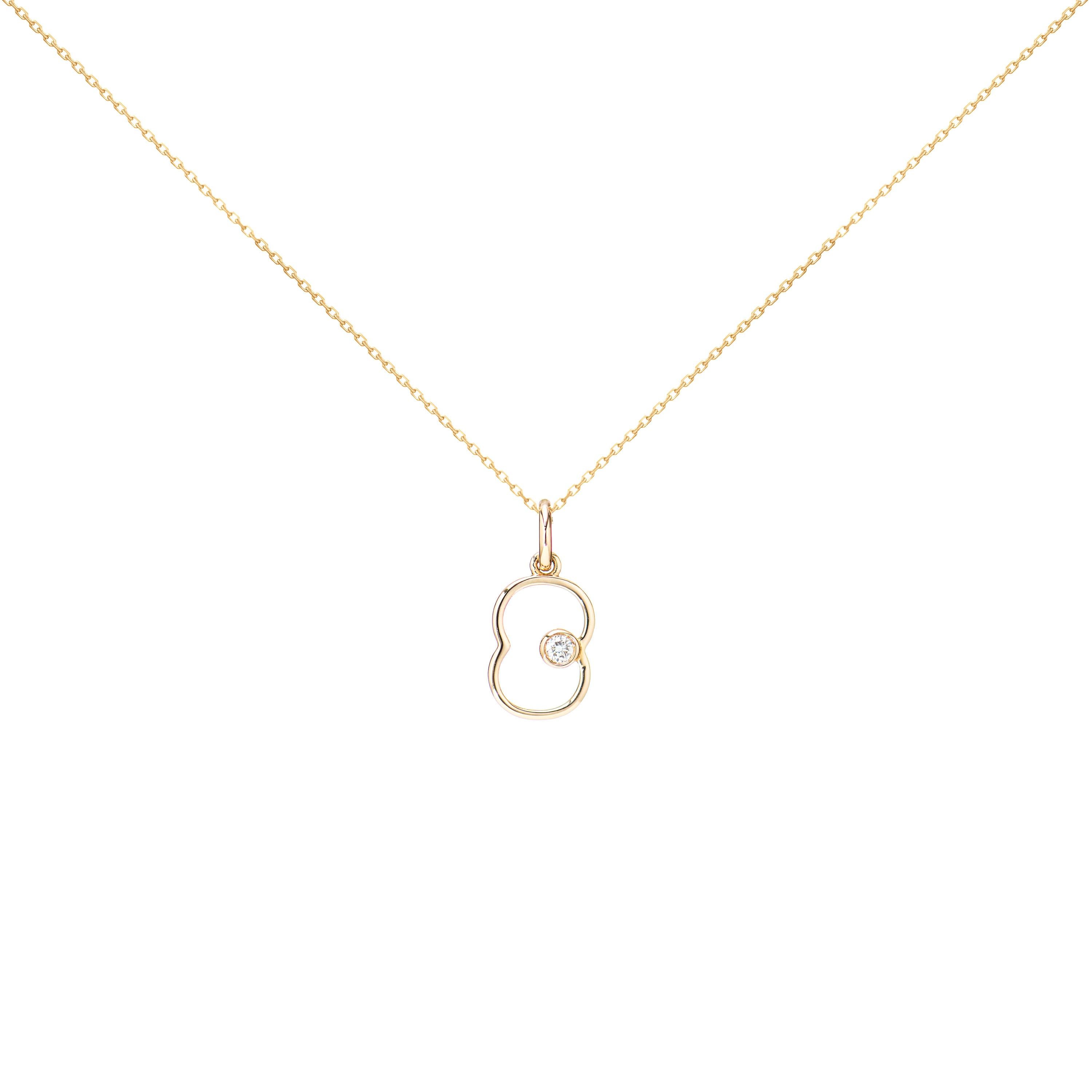 Women's 14 Karat Yellow Gold Diamond Eight Necklace For Sale